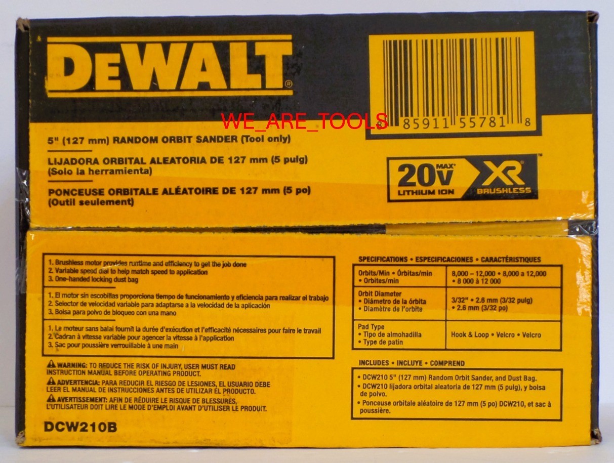 DeWalt DCW210B 20V MAX Cordless 5" Variable Orbital Sander Brushless 20 Volt