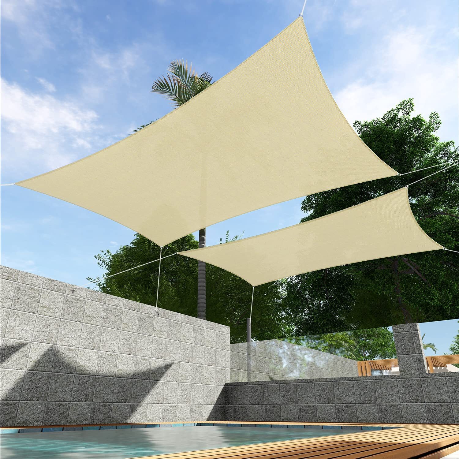 Beige Rectangle Sun Shade Sail Fabric Awning Top Canopy Patio Custom 2-16 FT