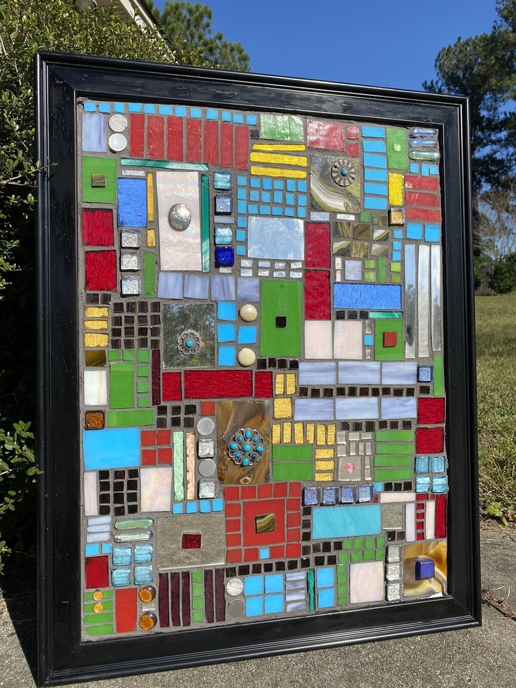 Modern Stained Glass Mosaic Panel Abstract OOAK