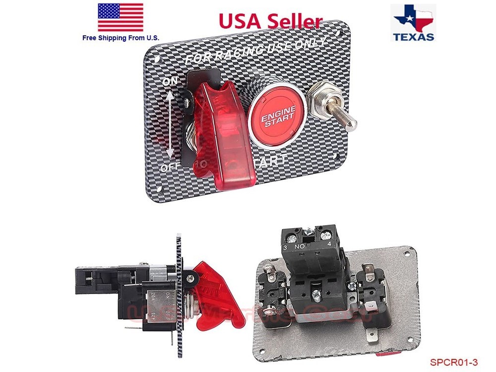 Carbon Ignition Switch Panel Engine Start Push Button LED 12V Toggle Racing Car