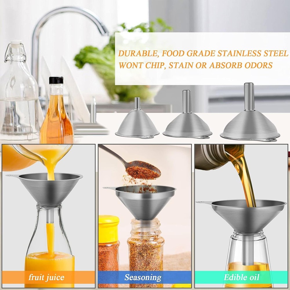 6 Pcs Stainless Steel Mini Funnels for Kitchen Use Large Tiny Small Funnel Set 3