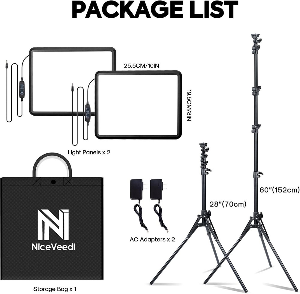 Professional 2-Pack LED Video Light Kit with Adjustable Tripod for Creators