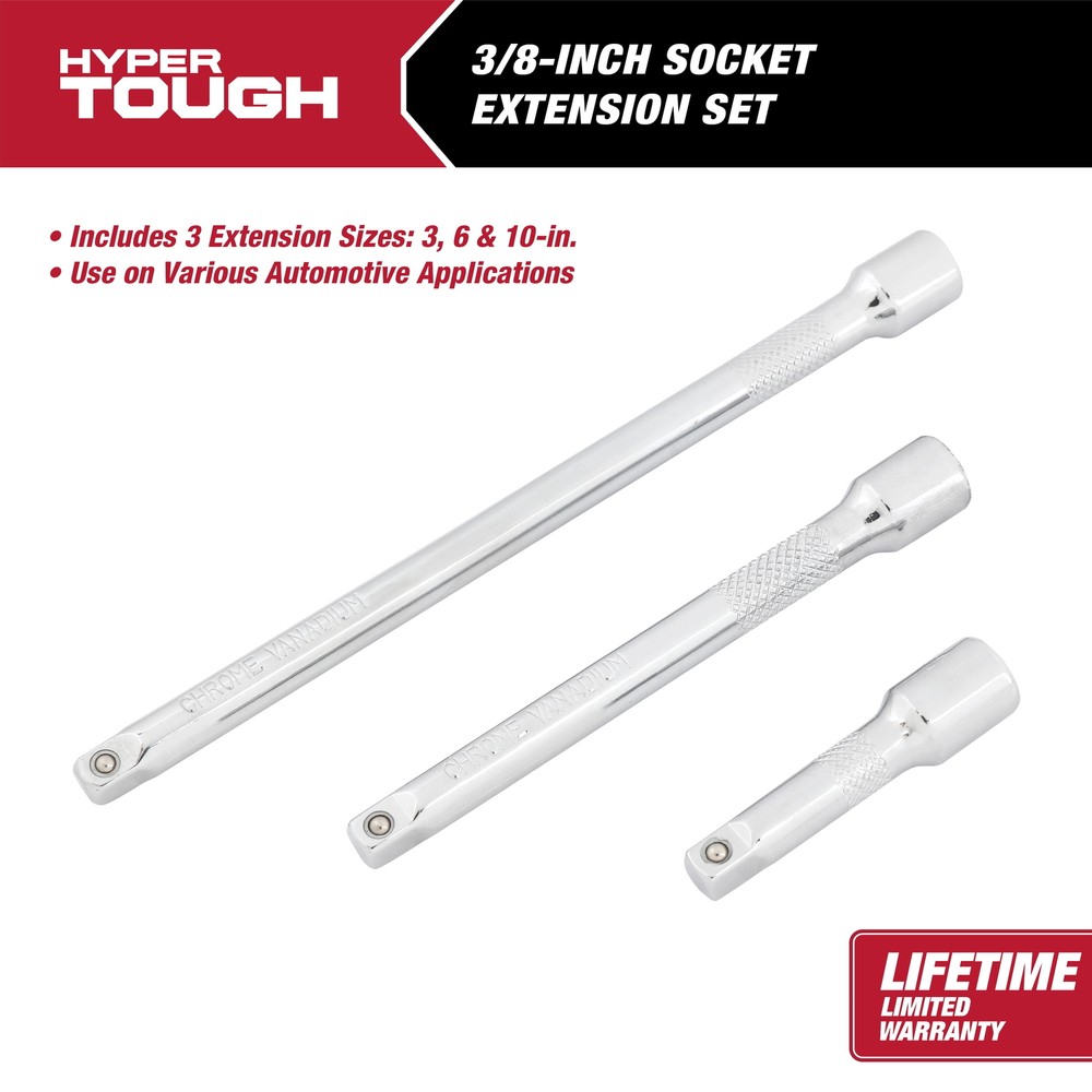 Hyper Tough 3/8-inch Socket Extension Set, 3-Sizes, Model 5807