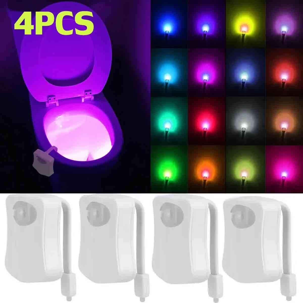 4Pcs 16 Color LED Toilet Night Light Motion Activated Sensor Bathroom Bowl Seat