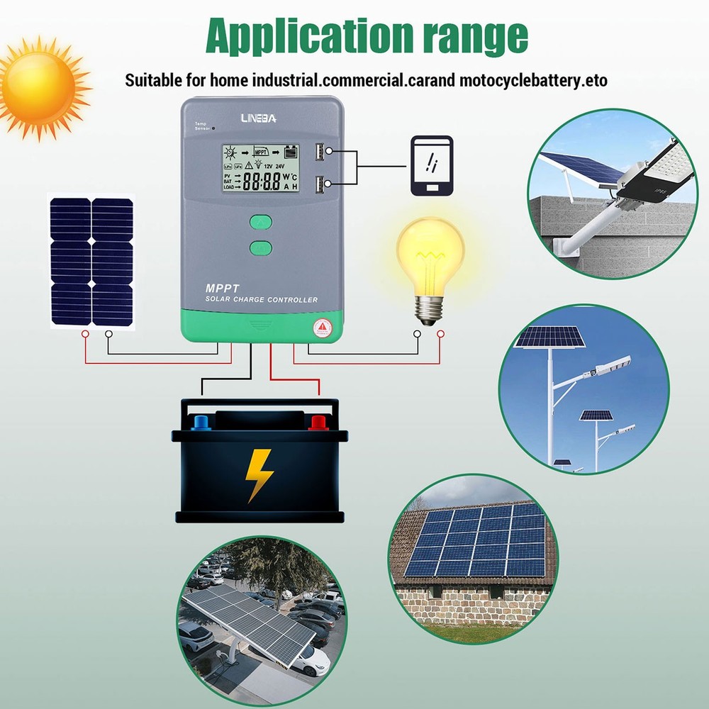 LCD 30A MPPT Solar Panel Regulator Charge Controller 12V/24V Auto Focus Tracking