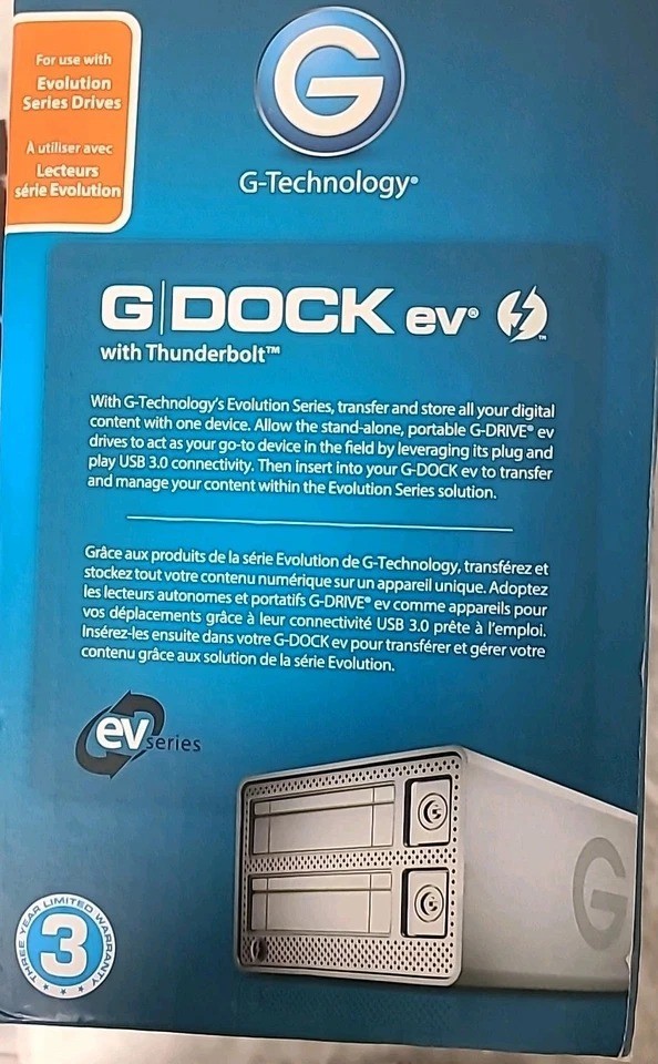G-Technology G-DOCK EV Thunderbolt Raid Array w/2 - 1 TB USB-3 Drives & Manuals