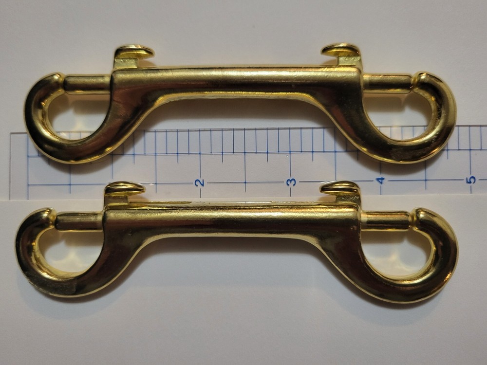Solid brass Bolt action double snap hook. 43/4" length. Marine grade. scuba clip