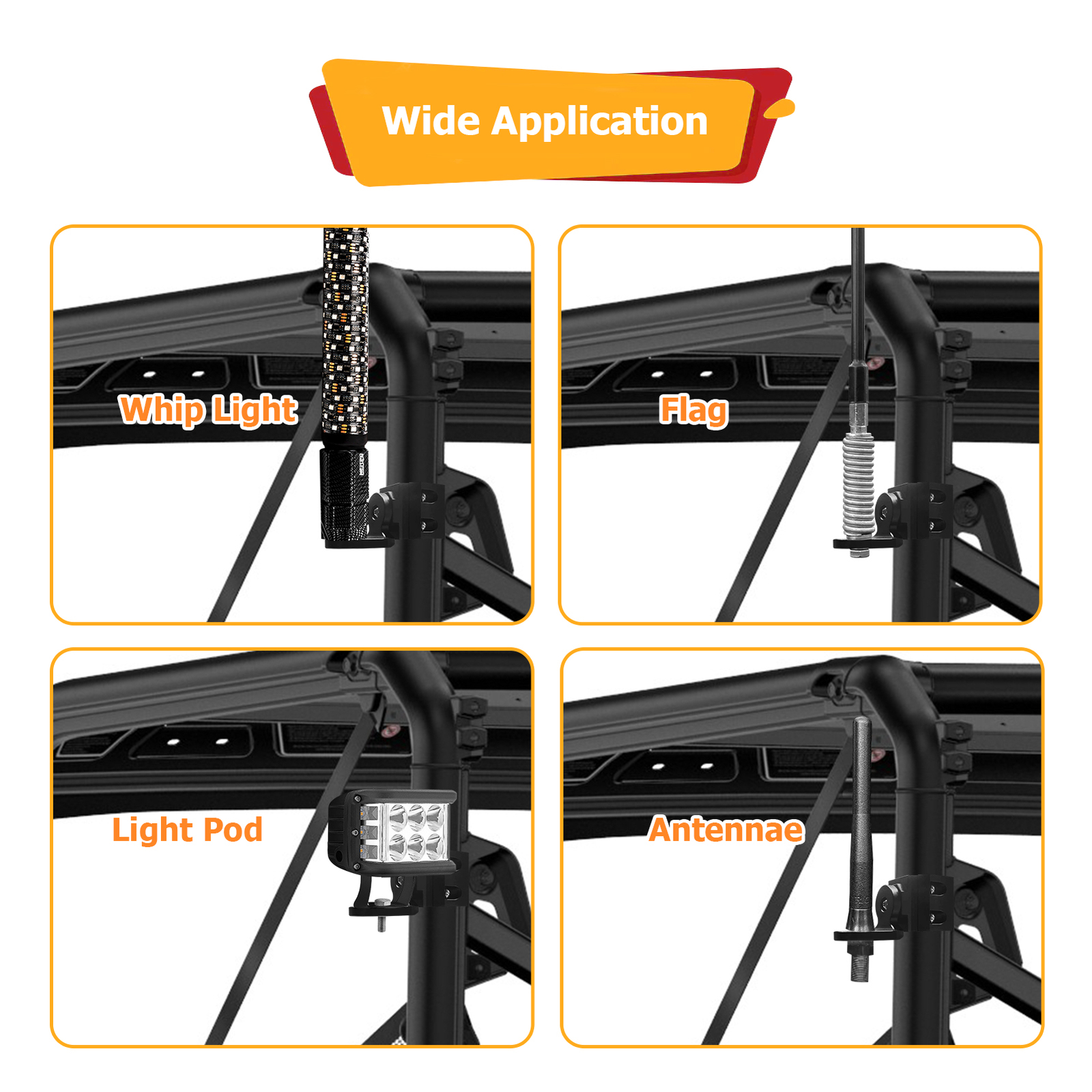 For Polaris Ranger General CF-MOTO UTV LED Whip Light Mount Clamp Pro-fit Cage