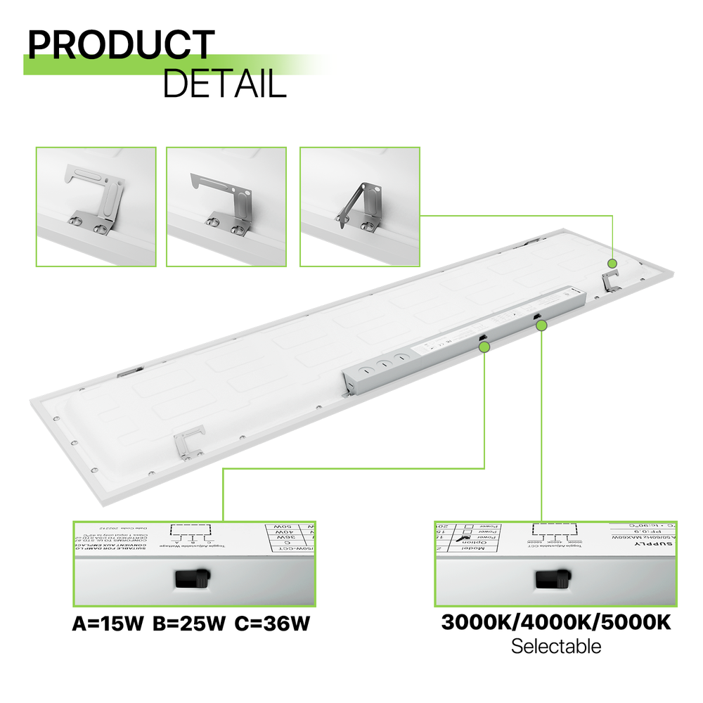 2Pcs 1x4 LED Dimmable Flat Panel Light 4000LM 5000K Drop Ceiling Troffer Fixture
