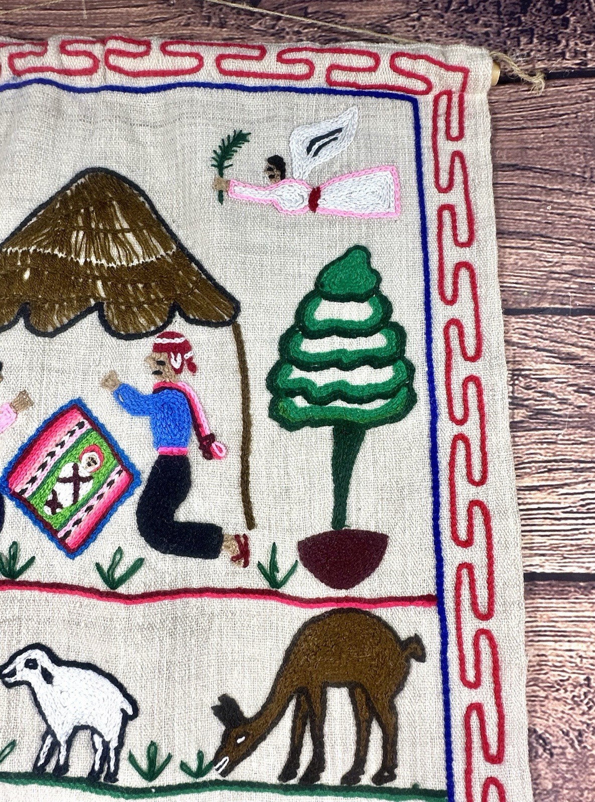 Vintage Peruvian Alpaca Handmade Hanging Tapestry Textile Embroidery Nativity