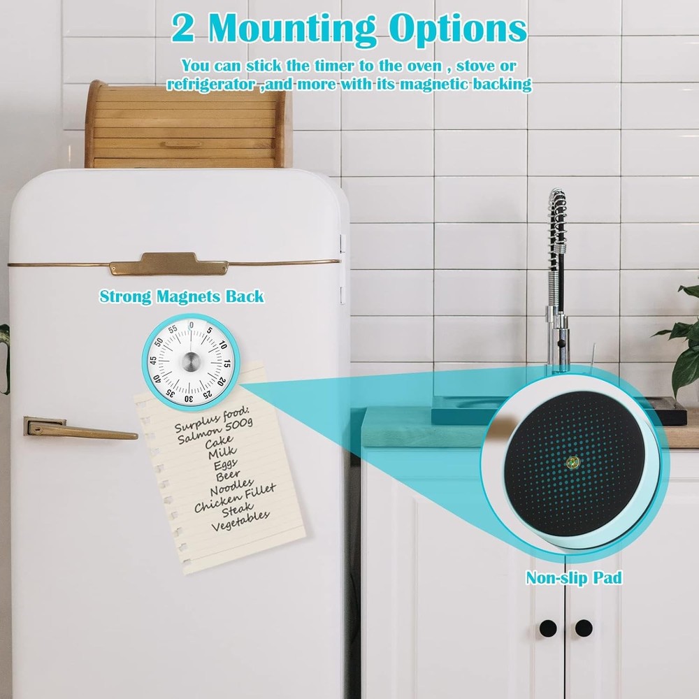 60-Minute Kitchen Timer Visual Countdown Magnetic Wind Up Loud Ring for Cooking