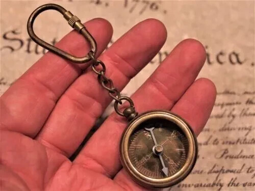 Antique Vintage Style Solid Brass Compass Keychain Gift Item