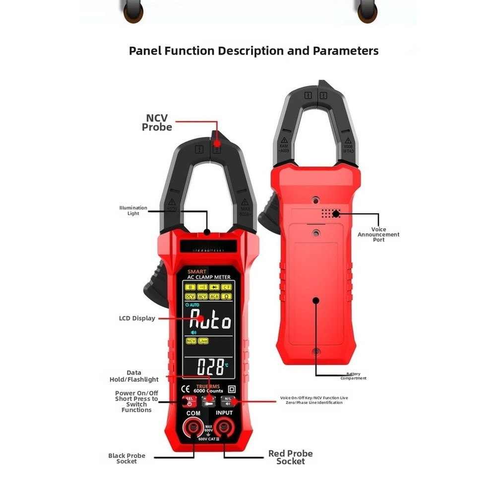 TS601 Fully Automatic Clamp Meter for AC DC Voltage Current Resistance Temp
