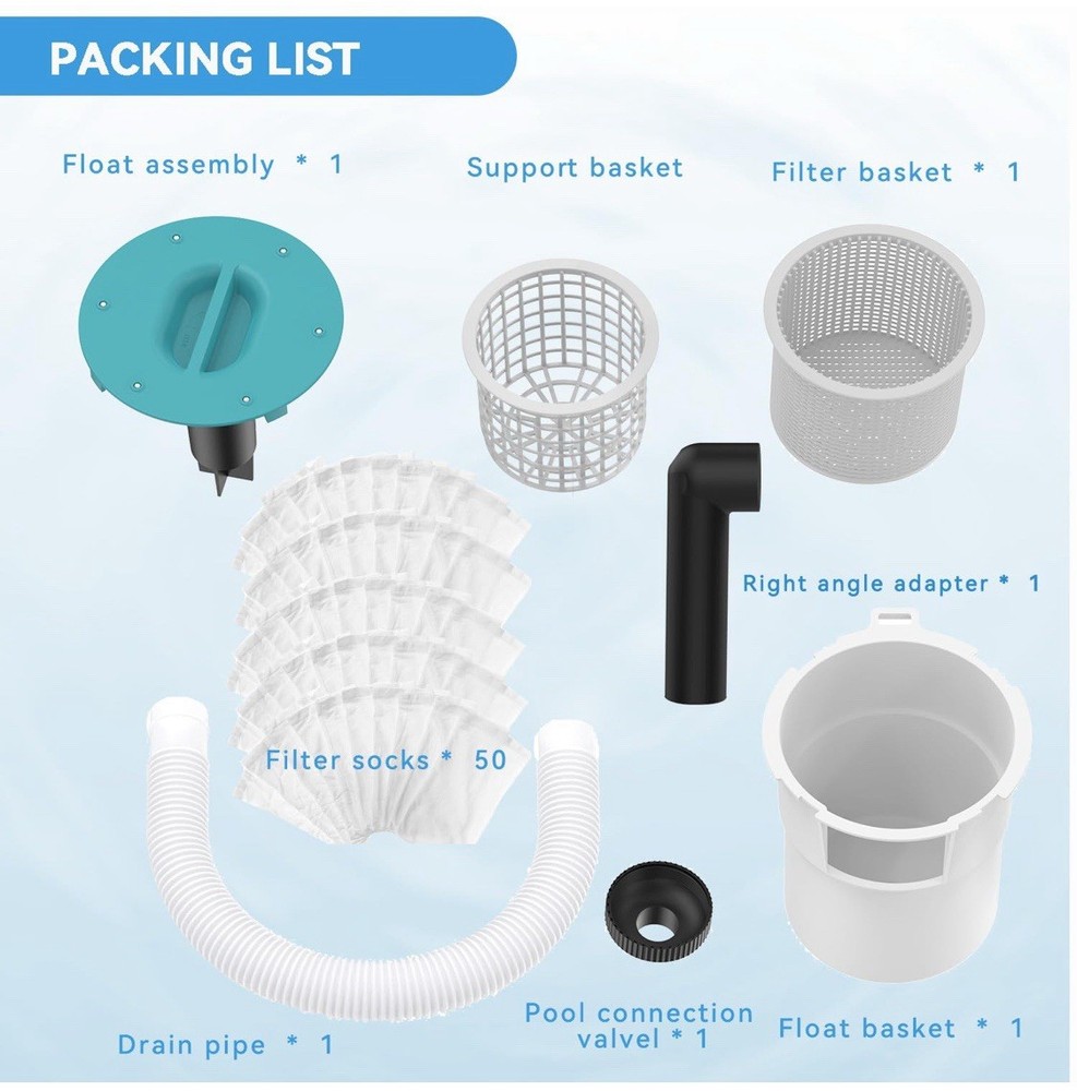 Surface Float Skimmer with 50 Filter Socks 2025 Upgrade No Installation Required