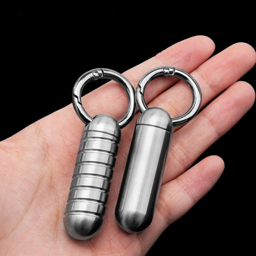 EDC Mini Pure Titanium Waterproof Case Pendant Pill Holder w/ Openable Keyring