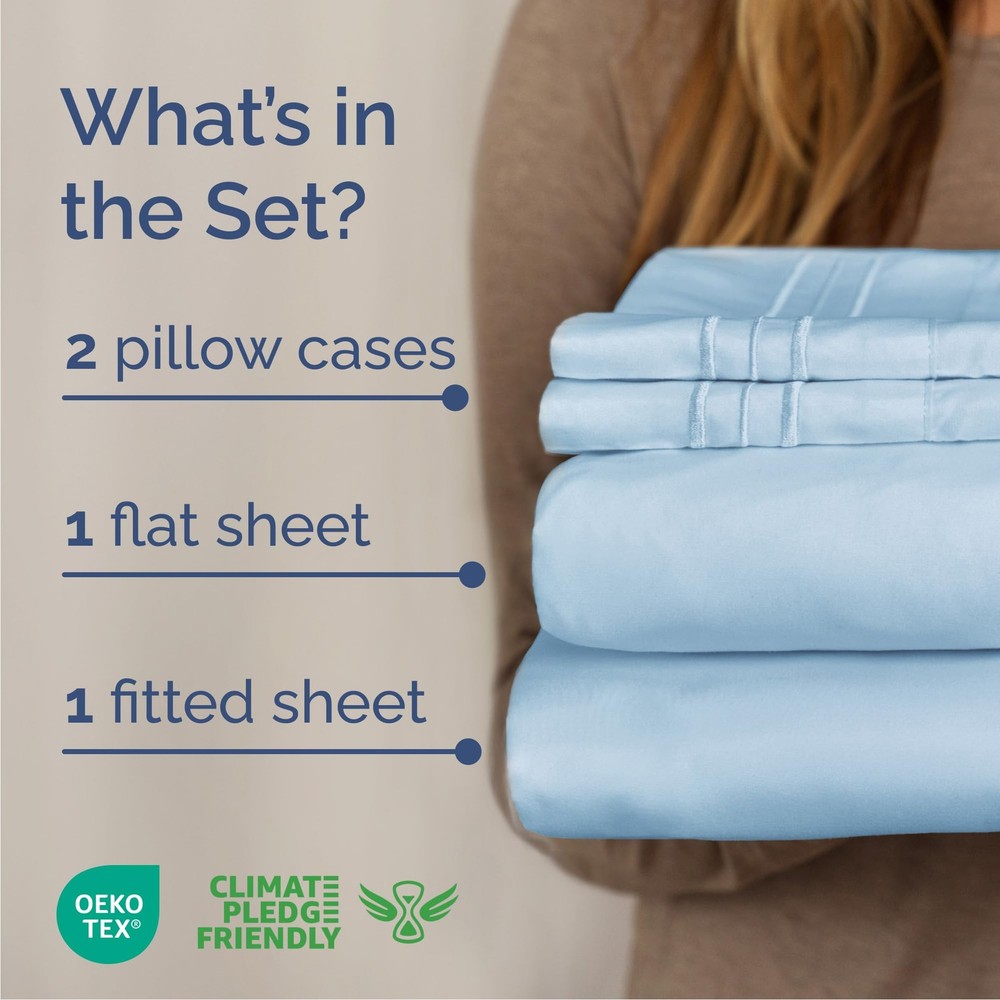 Queen Size 4 Piece Sheet Set - Comfy Breathable Cooling Bed Sheets Set - Hot...