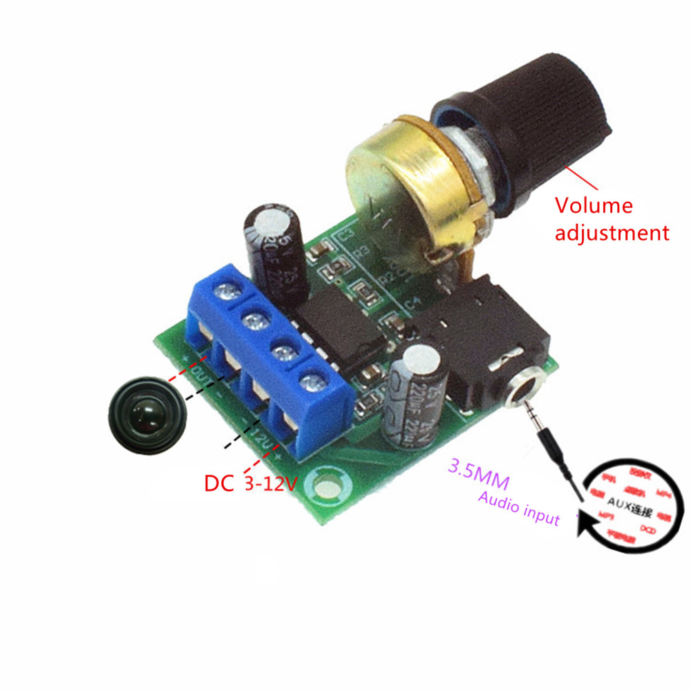 2* Adjustable Volume LM386 Mini Audio Power Amplifier Board DC3~12V Module B