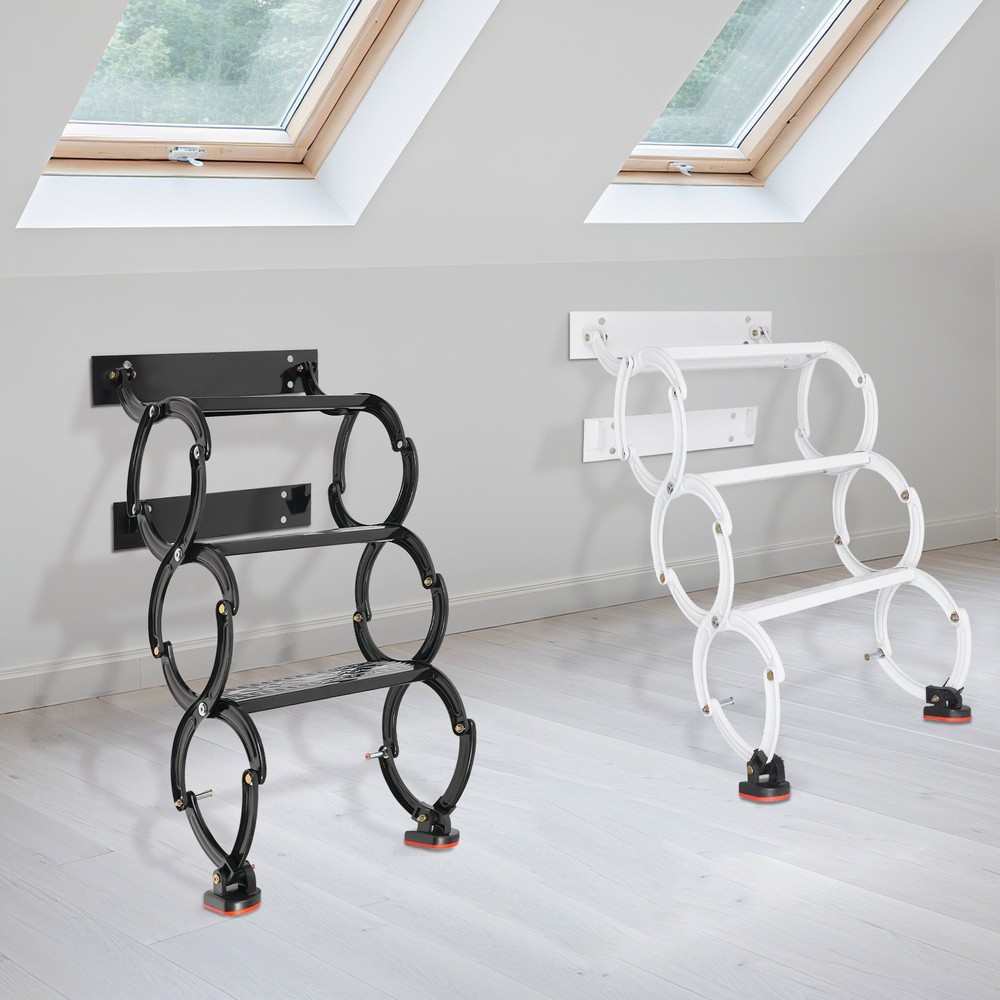 3 Steps Wall Mounted Attic Ladder, Pull Down Telescoping Step Ladder 300kg Load