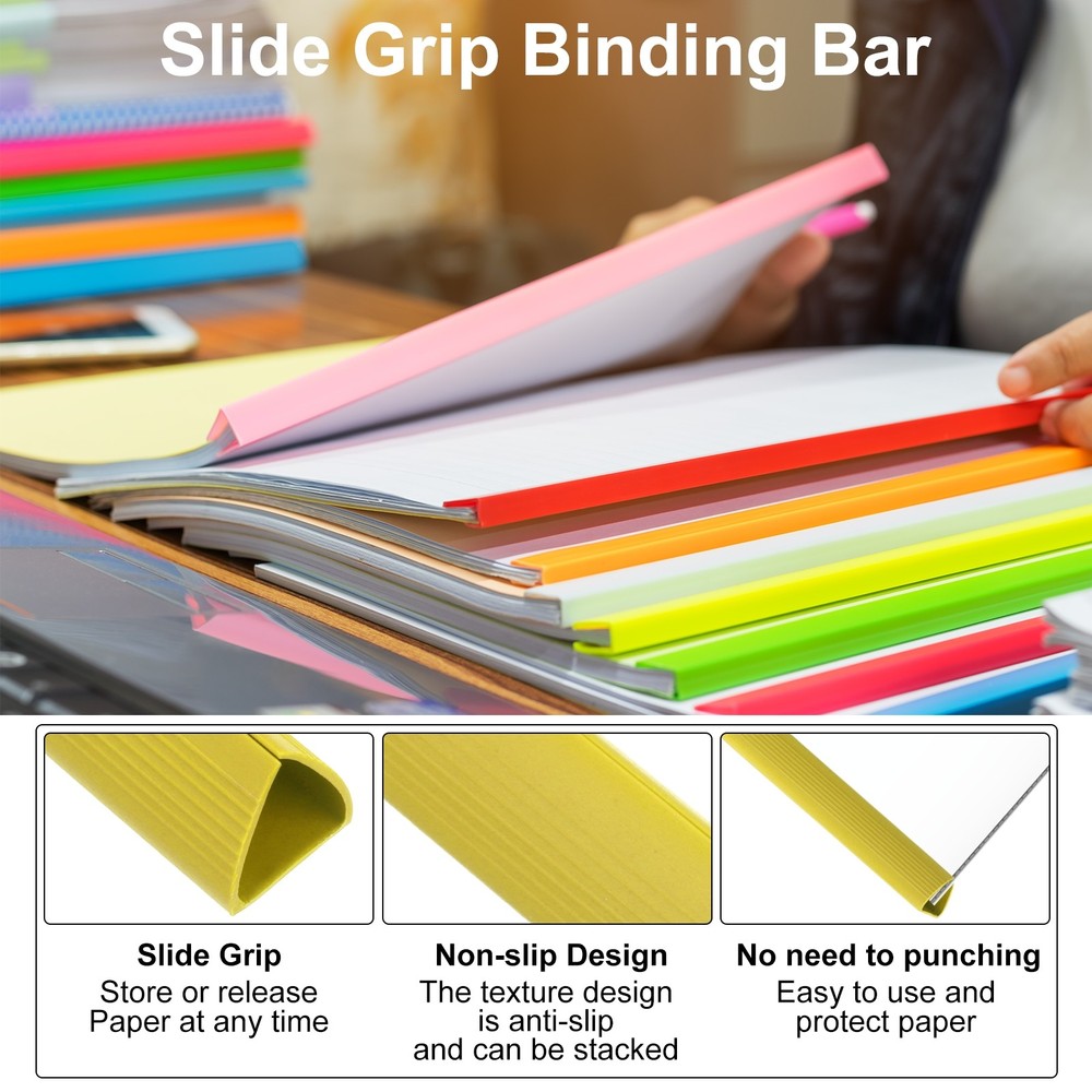 10Pcs Binding Bars, 15mm Binding Bars 120 Sheets Capacity, Yellow