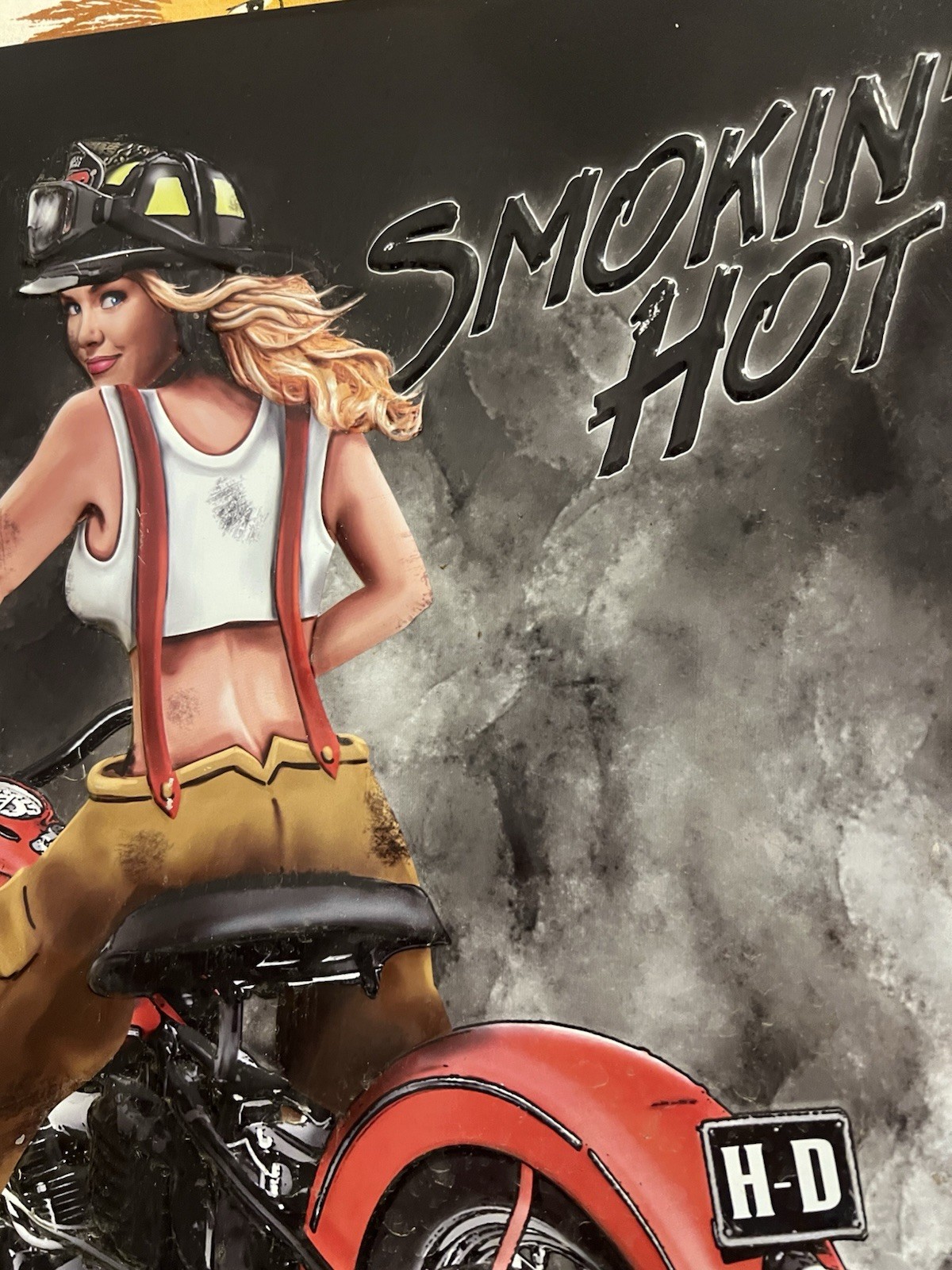 Harley-Davidson® Smokin Hot Fire-fighter Babe Embossed And Logo Tin Sign (13x15)