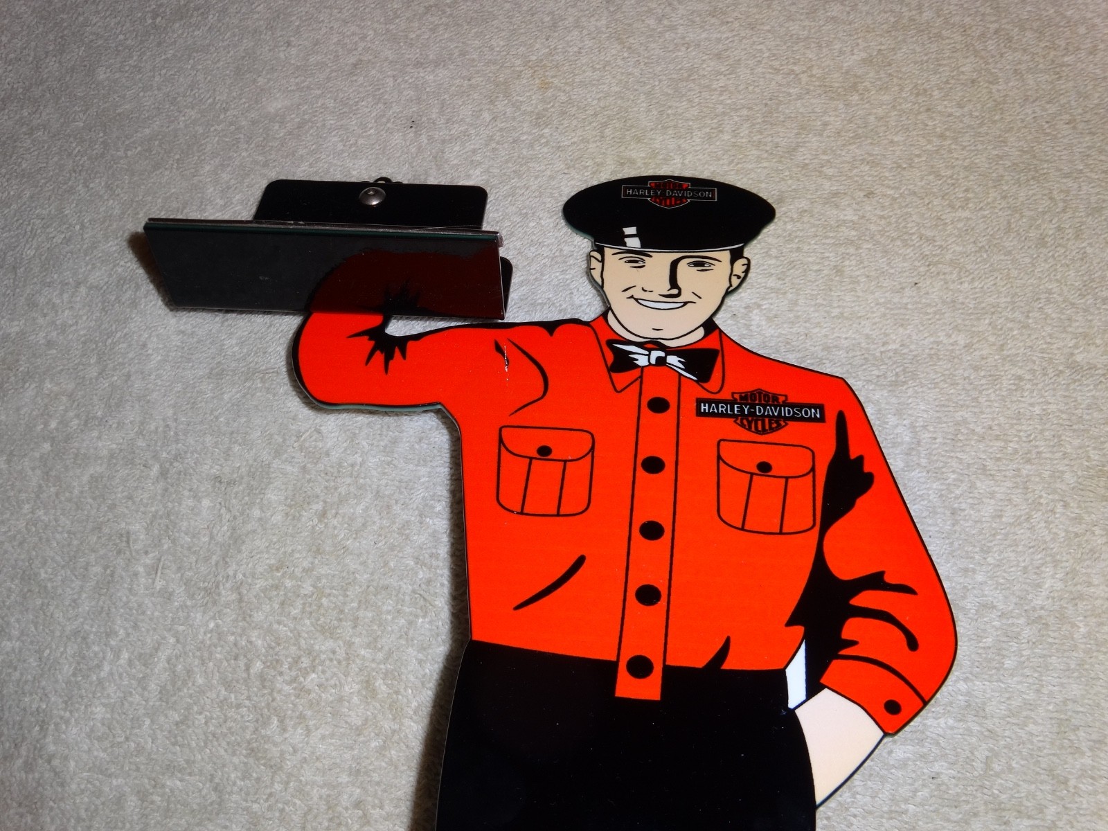 VINTAGE HARLEY DAVIDSON MOTORCYCLE👨MAN METAL GASOLINE BUSINESS CARD HOLDER SIGN