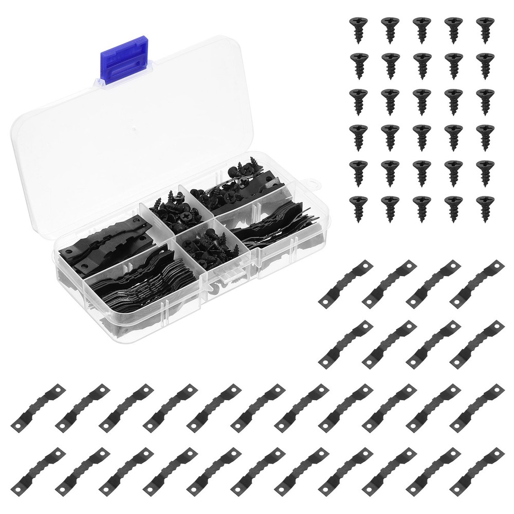 100Pcs Picture Frames Hangers, Frame Backing Fasteners with Screws, Black
