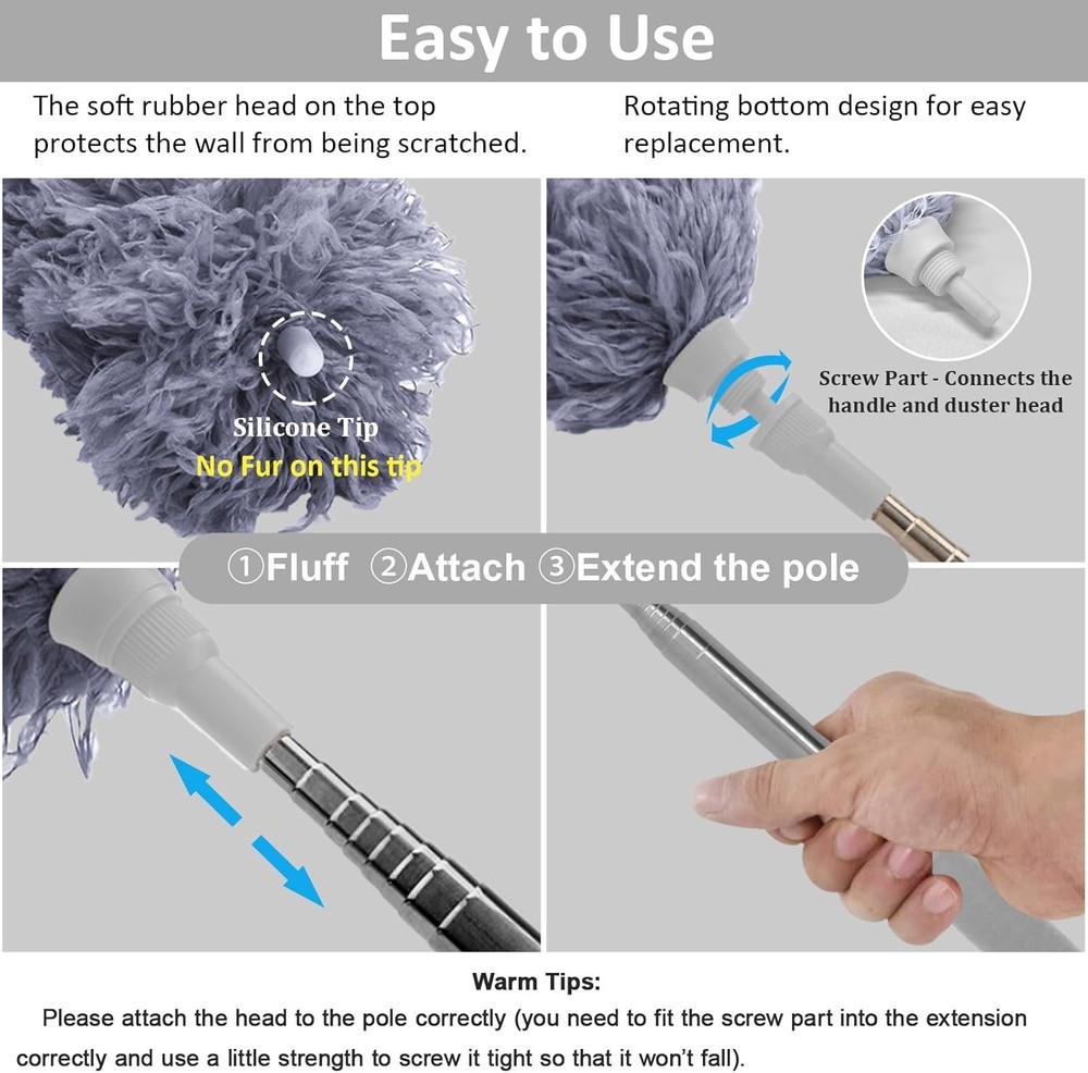 DELUX Microfiber Feather Duster Extendable Duster with 100 inches Extra Long Pol