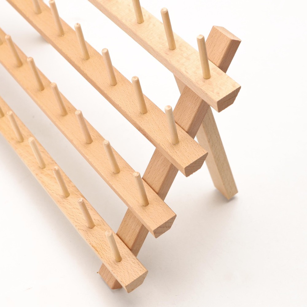 40 Mini Spools Solid Beechwood Free-Standing Thread Rack Small Sewing and Emb...