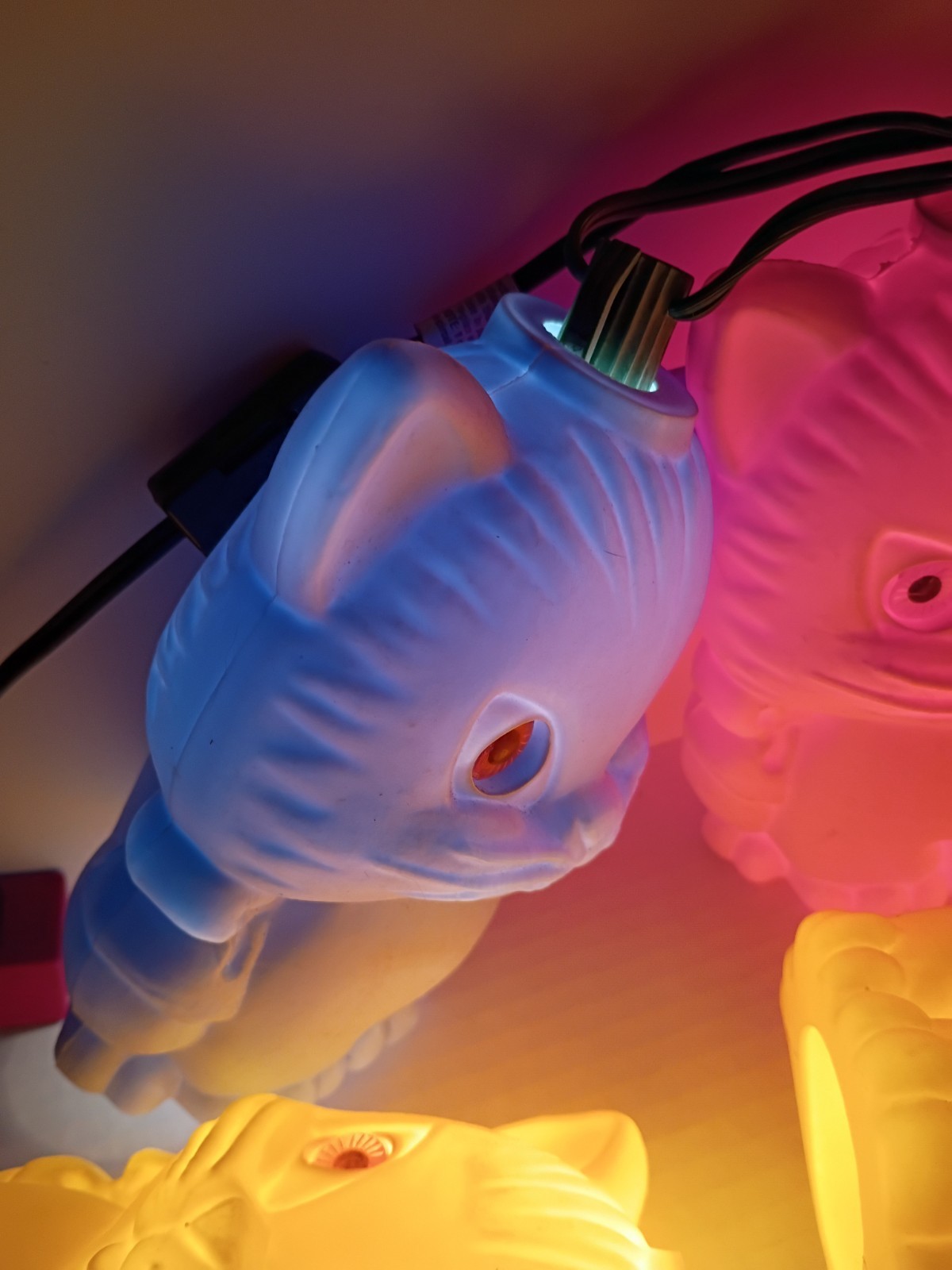 Vtg 60’s Pasta CAT Blow Mold 13pc String Lights RV Camper Patio Tiki Parti Lites