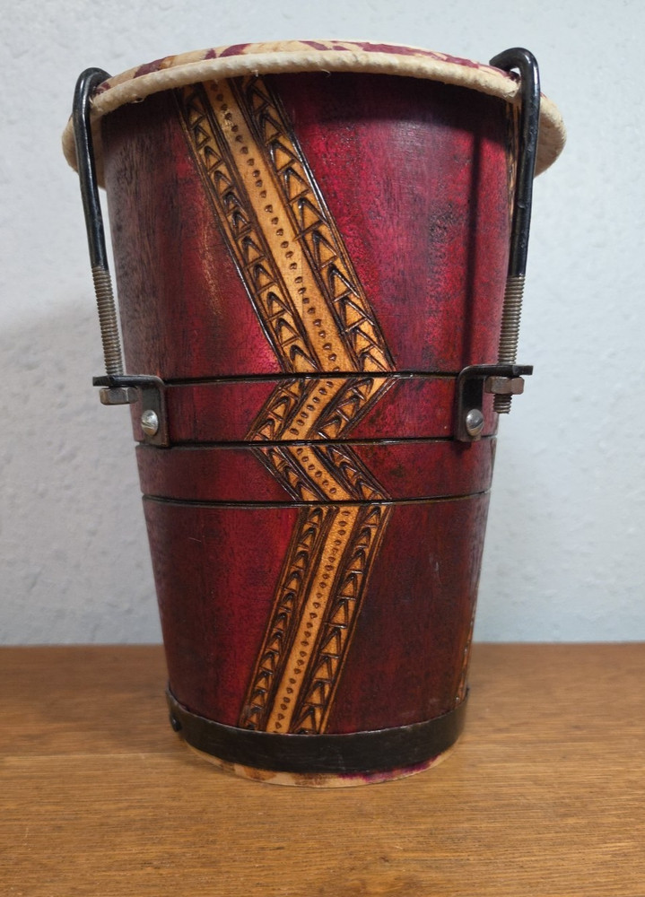 Hand Held Drum, Hand Crafted Drum Likely a Bongo?