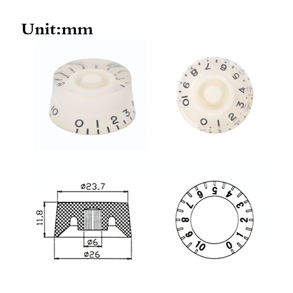 4pcs Acrylic Guitar Knobs Volume Tone Speed Control Knobs White with Black words