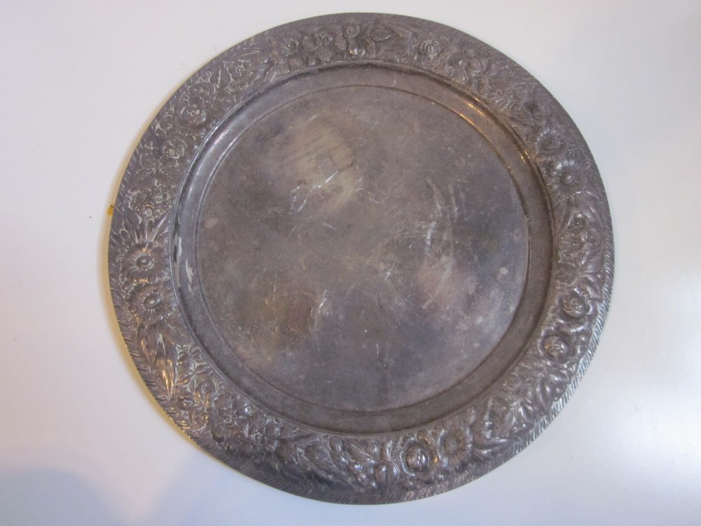 ANTIQUE BARBOUR SP CO. # 9553/14 FLORAL DESIGN 14" ACROSS ROUND SERVING TRAY