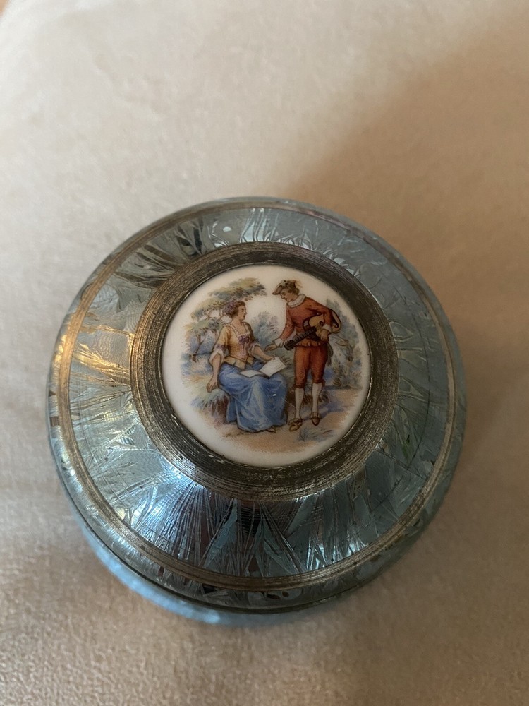 Antique Powder Puff Metal Container