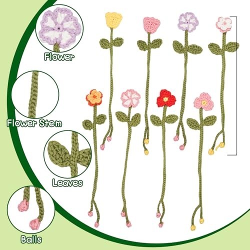 Crochet Kit for Beginners - 8 Flower Bookmarks, Video Tutorials, Soft Yarn & Hoo