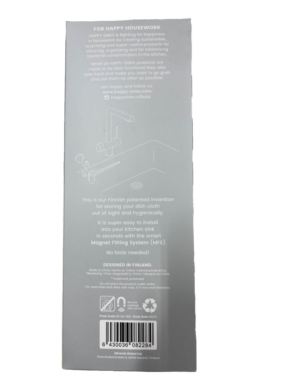 Happy Sinks Magnetic Dish Cloth Holder Stainless Steel Silver New