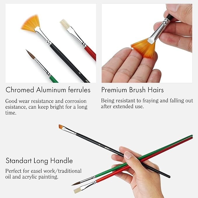 ARTIFY 41 Pieces Long Handle Paint Brushes Set Includes a Carrying Canvas Roll