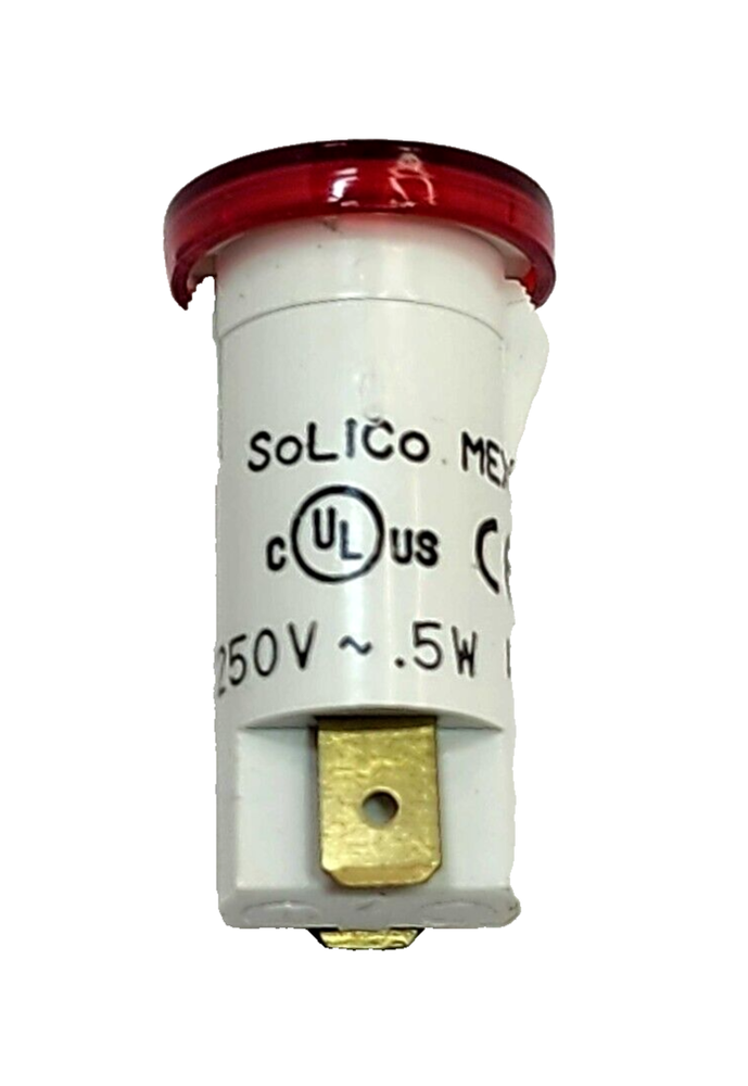 (1x) Solico - 1/2" Red Panel Mount - Neon Indicator Light - 250V - .250" QC Tabs