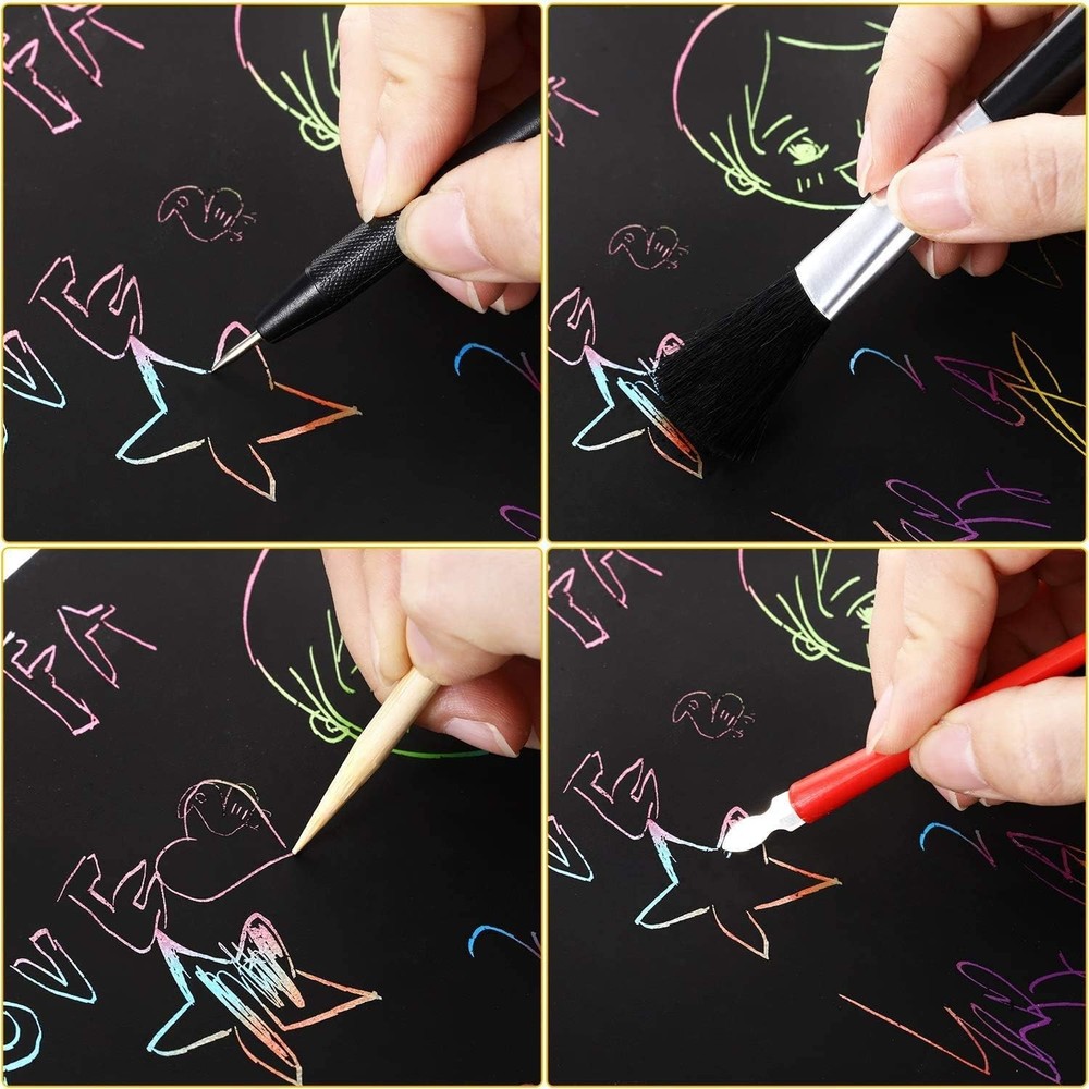 Scratch Art Tools, 9 Pcs Scratching Drawing Tools Set: Artist Glove, Tools...