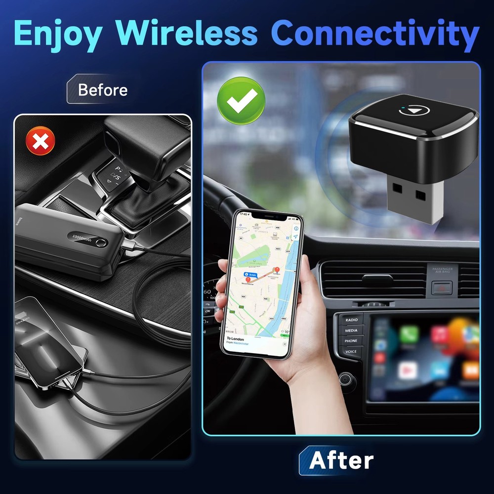 USB Auto Wireless CarPlay Adapter For Apple Android Wireless Dongle Plug ＆ Play
