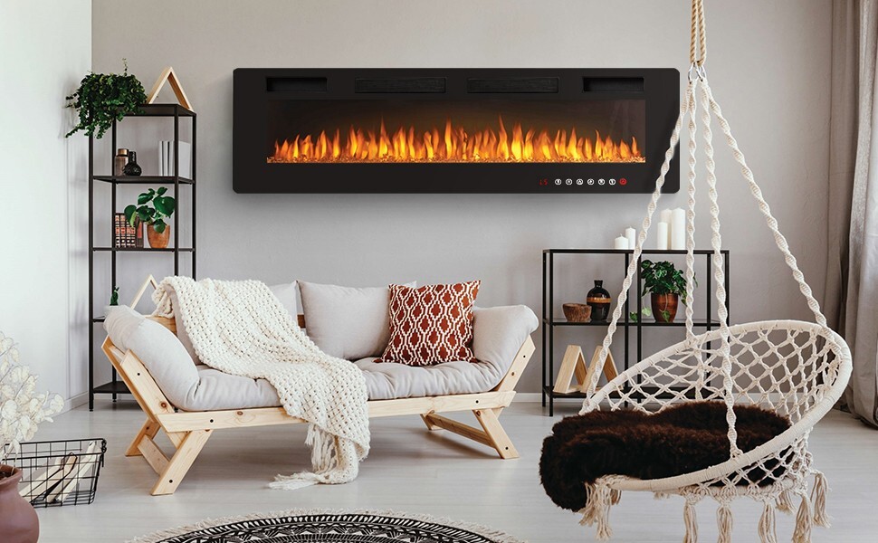 72'' Ultra-Thin Silence Linear Electric Fireplace Recessed Wall Mounted 8h Timer
