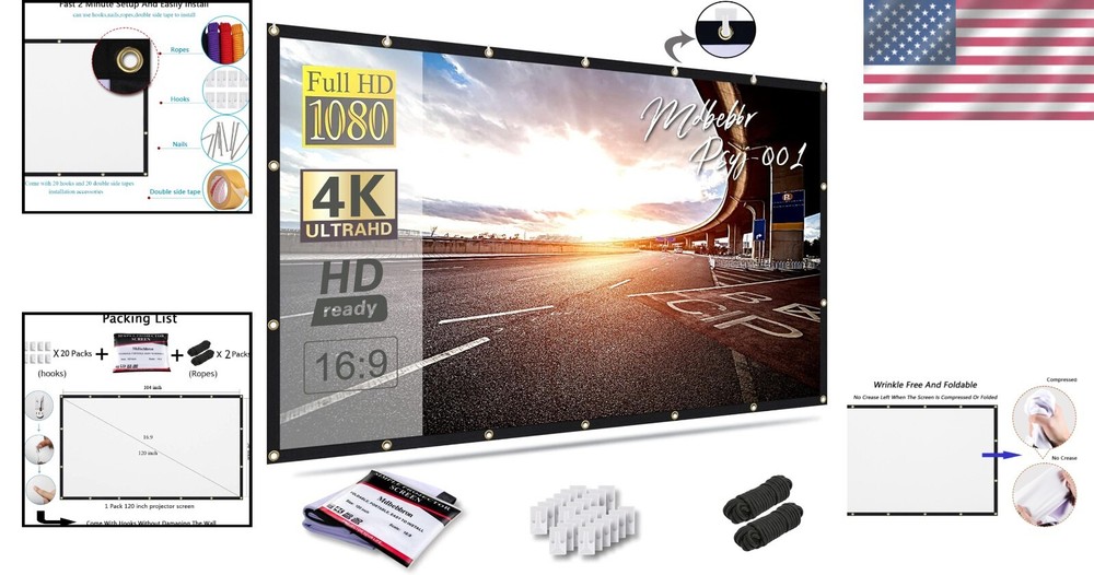 Lightweight 120-Inch Foldable Projector Screen with Double-Sided Projection