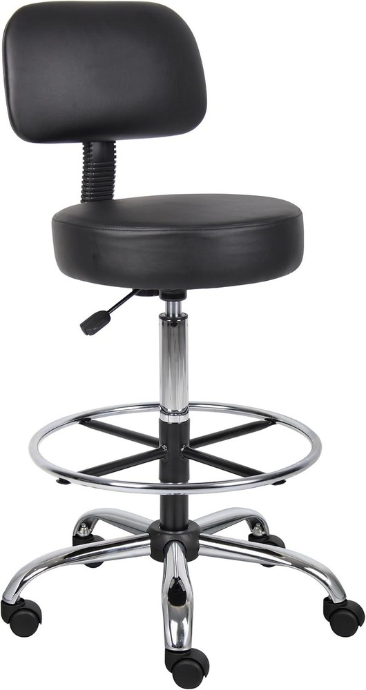 Durable Antimicrobial Vinyl Drafting Stool with Chrome Base - Black Elegance