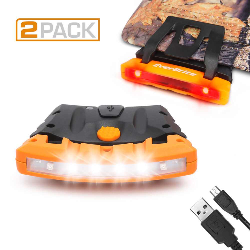 EverBrite 2-Pack Rechargeable Hat Light, IPX4 Waterproof Clip w/Memory Function