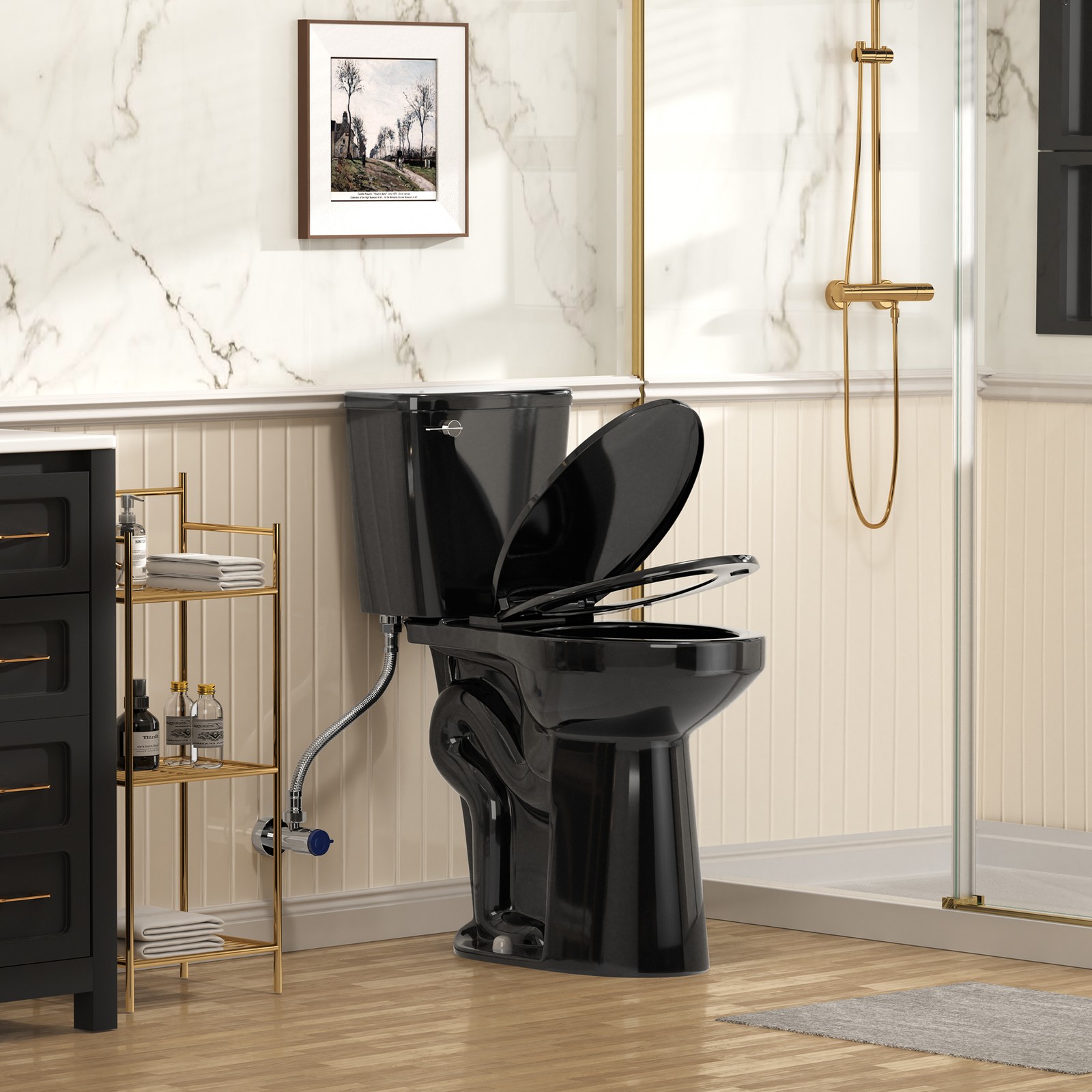 21" Extra Tall Elongated Two Piece Toilet 1.28 GPF for Seniors Tall Person Black