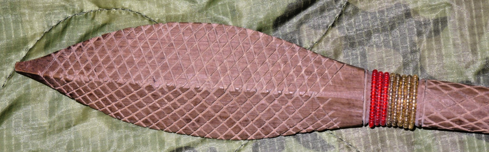 Authentic Hand Carved Wooden African Short Shaft Spear with beaded grip