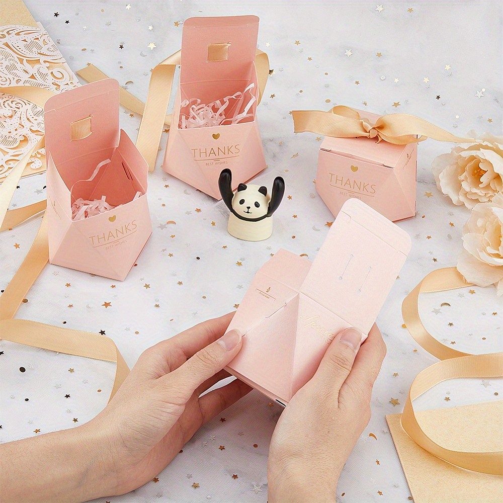 50Sets Folding Cardboard Candy Boxes Weddign Gift Wrapping Box with Ribbon