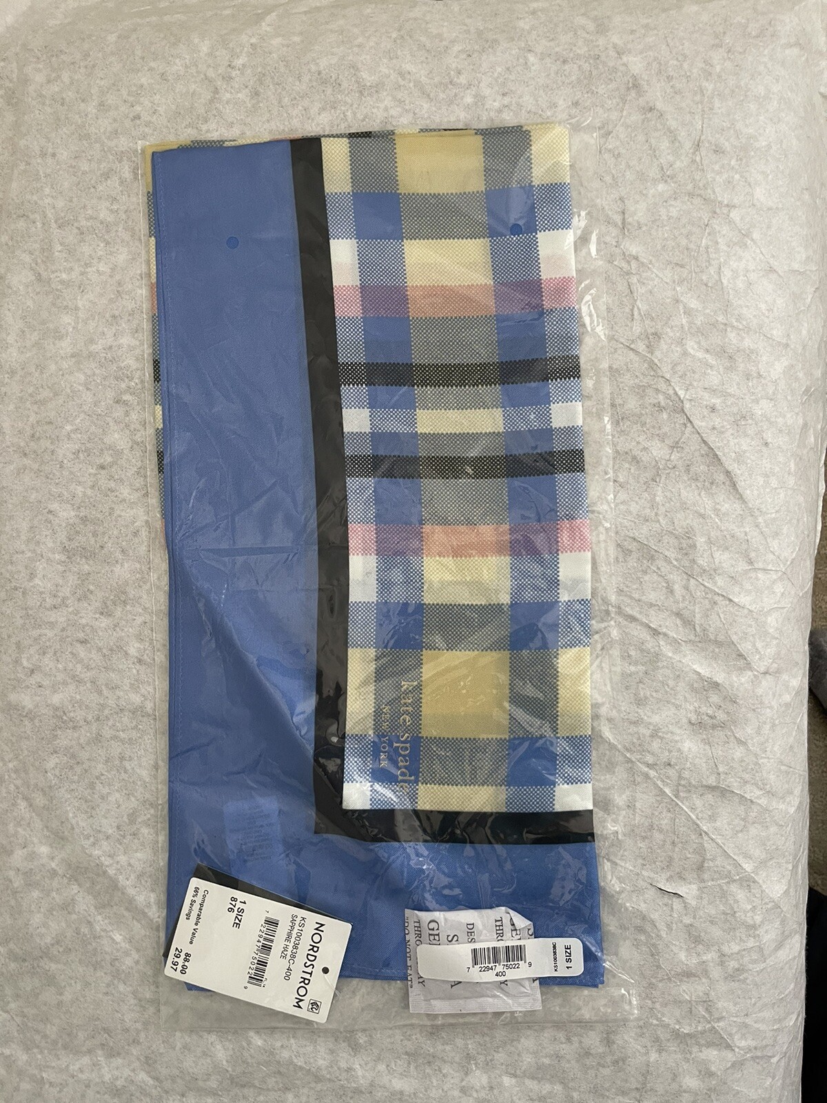NWT Kate Spade Garden Plaid Square Silk Scarf $88 SAPPHIRE HAZE