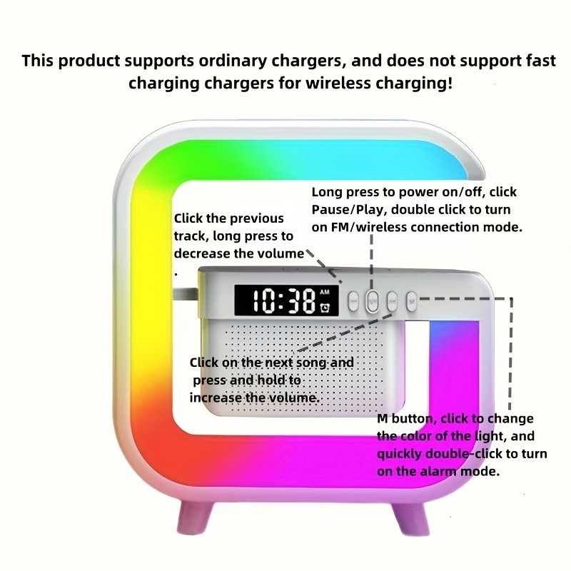 Desktop Alarm Clock with Multifunctional Wireless Speaker - Button Control