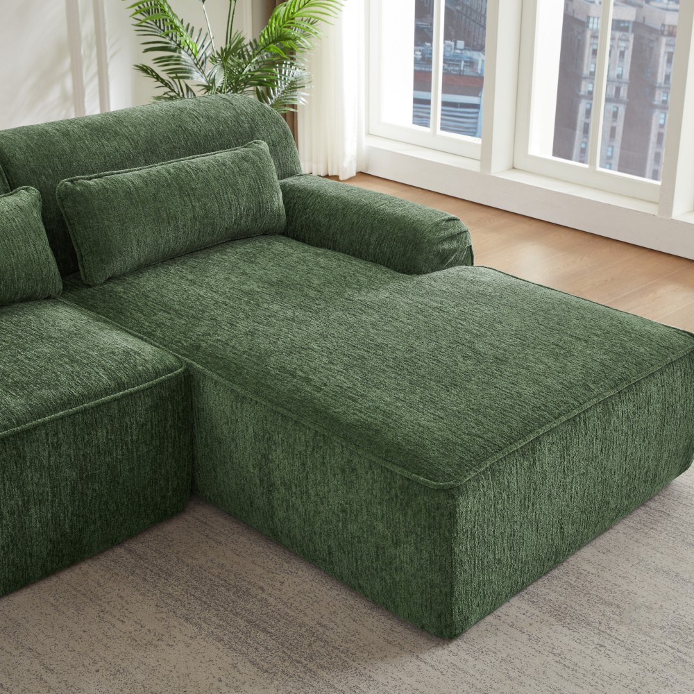 L-Shape Chenille Sectional Sofa, Comfy Sleeper Couch w/ No Assembly