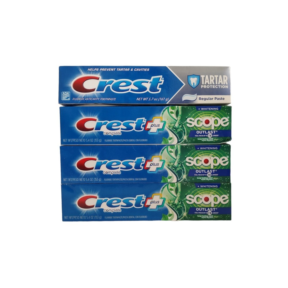 Crest Complete Plus Scope Outlast + TartarToothpaste 4 Pack 5.4 oz Exp11-12/24